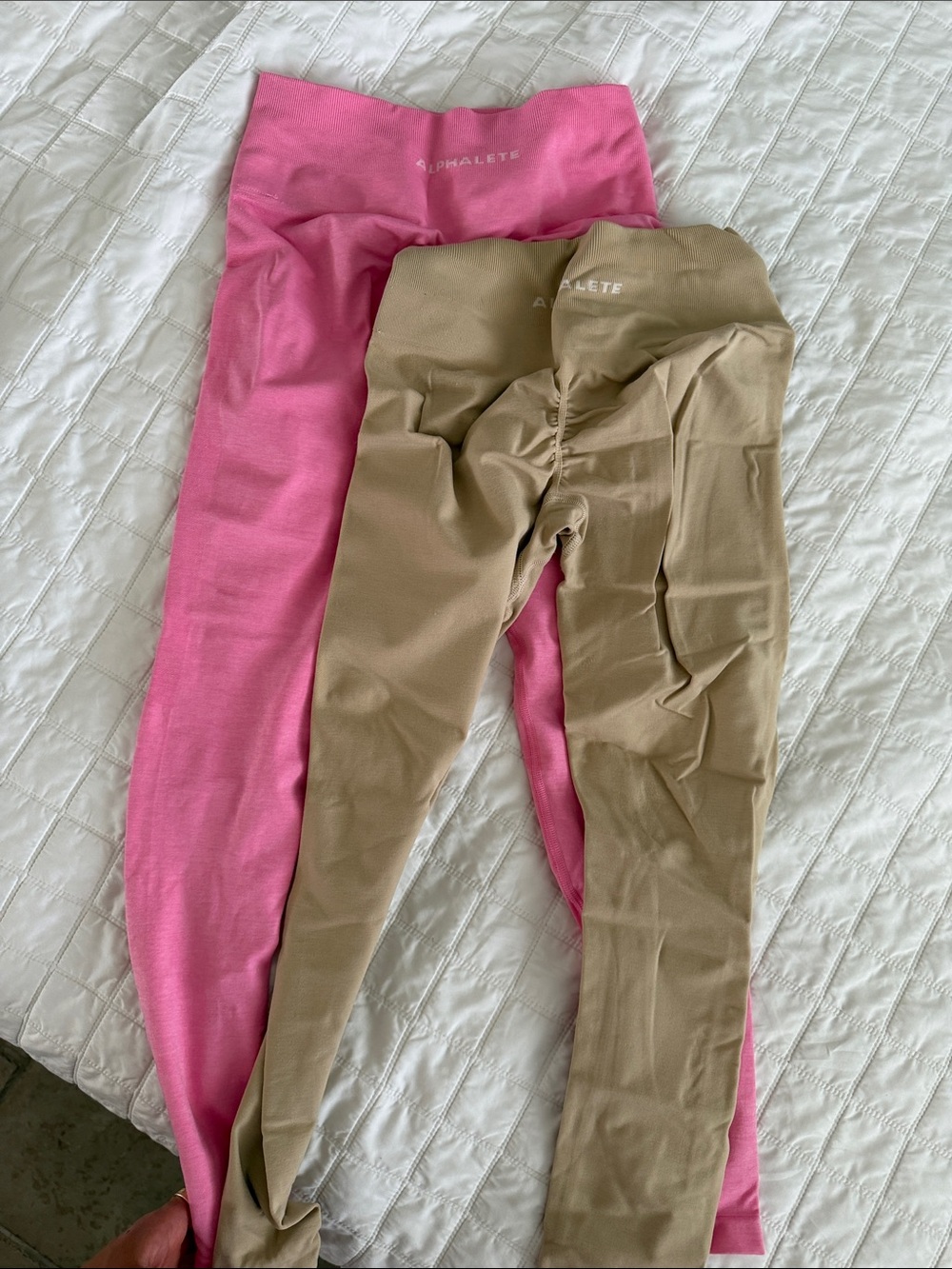 Alphalete Pink and Beige High-Rise Leggings Duo
